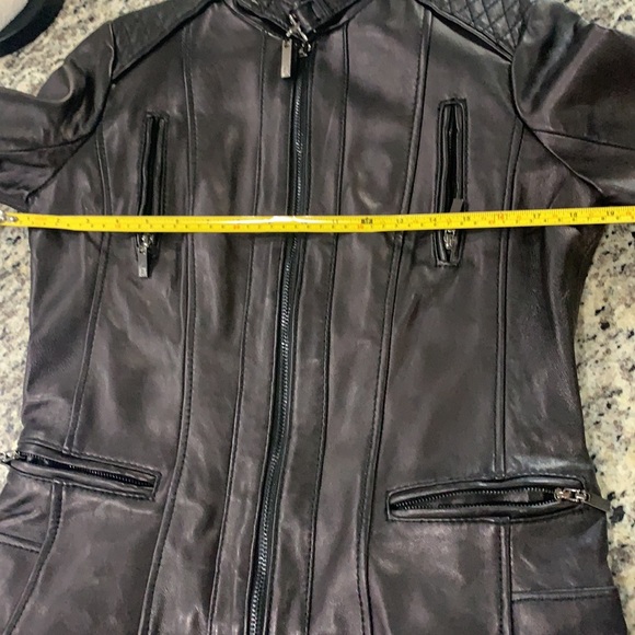 Anne Klein NWT black leather motto jacket size Medium - Picture 8 of 14